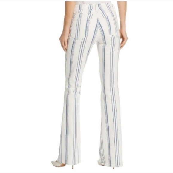 Frame Denim Ivory and Navy Striped Wide Leg Jeans - Picture 2 of 12